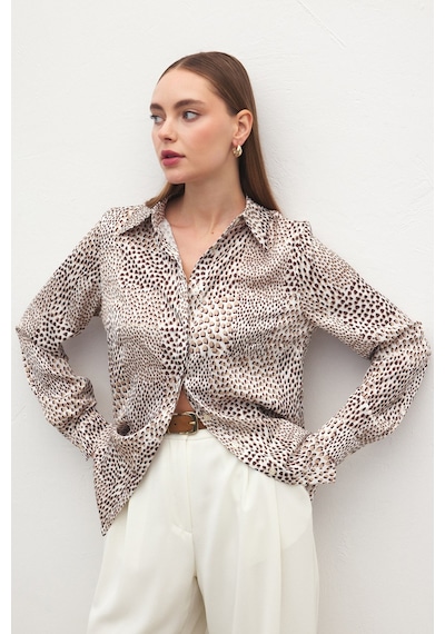 Sateen Desenli Klasik Gömlek - Kahve-137180 kahve