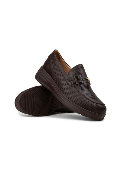 Deery Kadın Hakiki Deri Kahverengi Dolgu Topuk Loafer - N0277zkhvc01