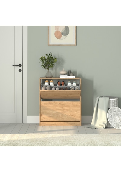 Flat Duo 2 Katlı Geniş Ayakkabılık - Florida Meşe 73x84x26 Cm Meşe