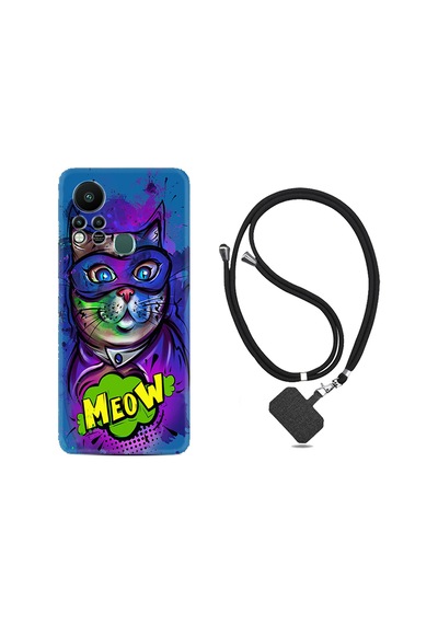 Infinix Hot 11S Kılıf İpli Boyun Askılı Desenli Silikon Super Meow 1715