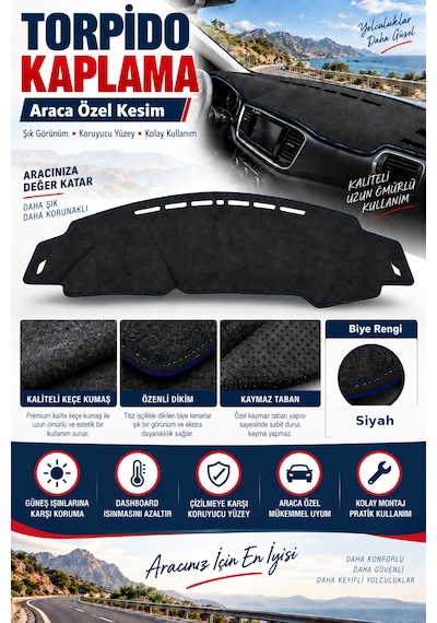 Trobus Volvo S60 2011-2017 3d Torpido Koruma Kılıfı - Siyah Biye