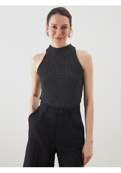 Lcwaıkıkı Classic Siyah Halter Yaka Dokulu Kadın Bluz