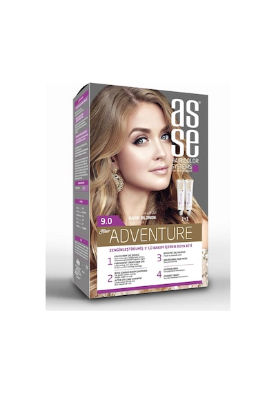 Asse Adventure Set Saç Boyası, Kalıcı Ve Canlı Renkler 1+1 İki Kullanım Seti No:9.0 Koyu Sarı