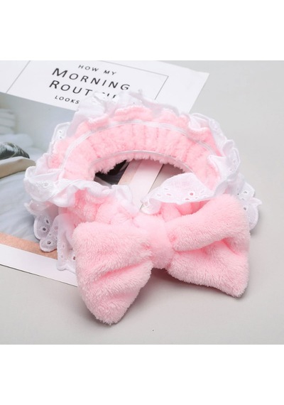 Fırfırlı Peluş Bandana Makyaj Spa Saç Bandı Açık Pembe Açık Pembe