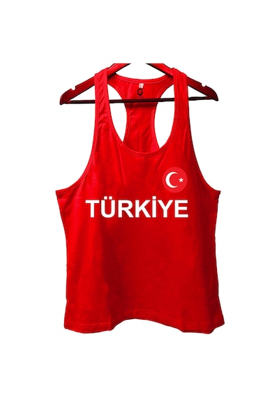 Top Glory Kırmızı Türkiye Baskılı Gym Fitness Tank Top Sporcu Atleti