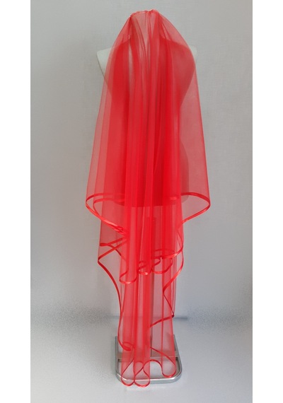 Suzanna Moda Kırmızı Uzun Hayal Tül 1.50cm Boy Saten Biyeli 2 Kat Kına Duvağı