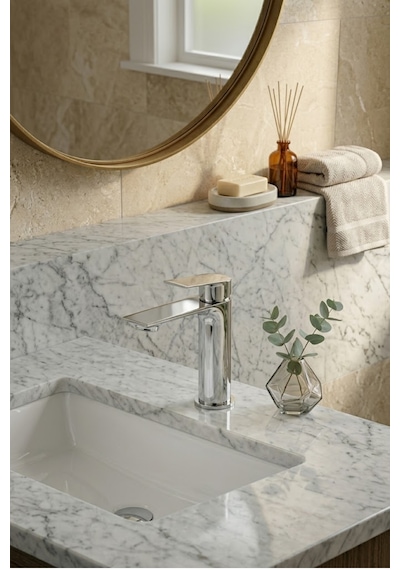 Krom Kare Premium Prinç Kararmaz Lavabo Bataryası Gümüş