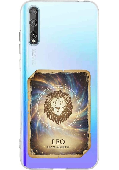 Huawei P Smart S İle Uyumlu Burç Kartları Aslan Tasarımlı Şeffaf Silikon Kılıf Şeffaf