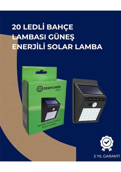 Solar Enerjili 20 Led Duvar Lambası Hareket Sensörlü, Su Geçirmez, Kablo Gerektirmez 04642631