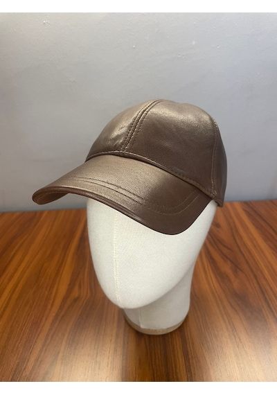 %100 Deri Unisex Standart Kalıp Cap Şapka Kahverengi