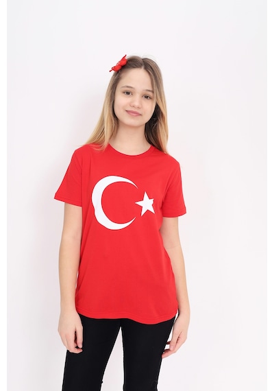 Toontoy Kids Toontoy Unisex Çocuk Ay Yıldız Baskılı Tişört Kırmızı