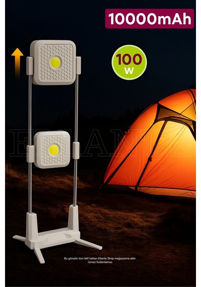 Portatif Güneş Enerjili Led Kamp Feneri 10000mah, Ip66 Su Geçirmez, 4 Mod Aydınlatma Çok Renkli