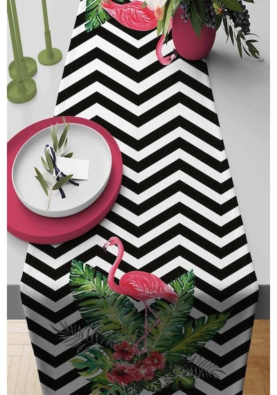 Pembe Flamingo Desenli Premium Masa Örtüsü Runner Rnr099n11
