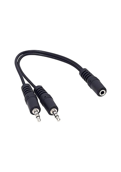 3.5 Mm Stereo Dişi / 2x3.5 Mm Stereo Erkek Y Ses Kablosu, 20 Cm, Siyah