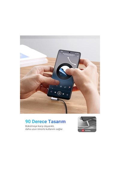 Ugreen 90 Derece Dik Açılı 3.5mm Flat Aux Ses Kablosu 1 Metre, 10597