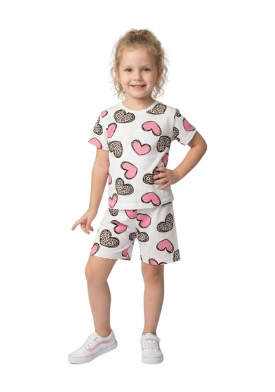 New Kids Kalp Desenli Kız Çocuk Şortlu Takım-91143 Beyaz