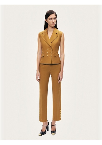 Nocturne Gold Detaylı Kruvaze Yelek Camel