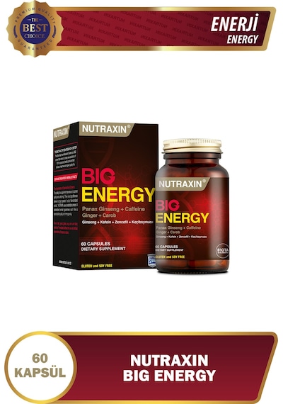 Nutraxin Big Energy - Vitamin Takviyesi 60 Tablet - Kafein Panax ginseng Keçiboynuzu Zencefil