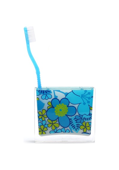 DİŞ FIRÇALIK MAVİ ÇİÇEKLİ AKRİLİK 10X10X3CM Diğer