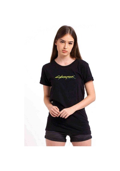 Cyberpunk Baskılı Siyah Kadın Tshirt (534653637)