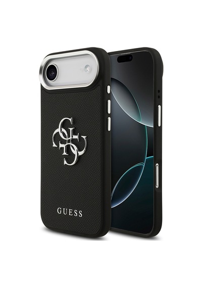 Apple Uyumlu iPhone 17 Air Kılıf Guess Lisanslı Pu Deri 4g Büyük Metal Logo Dizaynlı Kapak Siyah