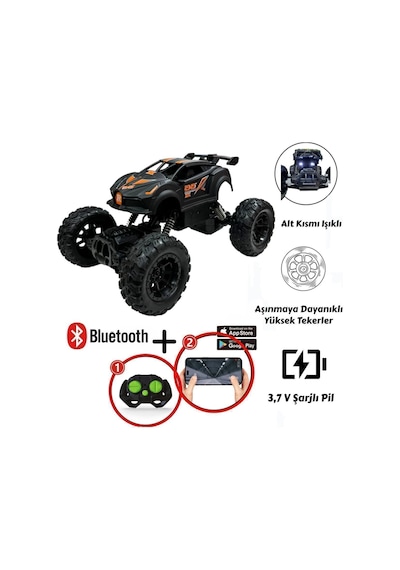 Uzaktan Kumandalı Bluetooth Telefon Kontrollü Jeep Araba Drift Şarjlı Rock Crawler 19 Cm Off-road