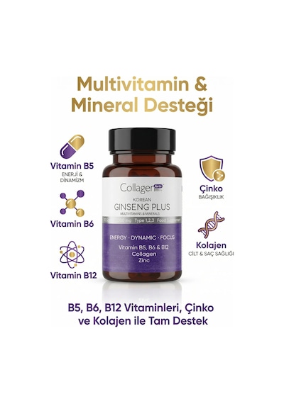 Collagen Forte Platinum Ginseng Plus Multivitamin & Mineraller Collagen Tip 1-2-3 30 Kapsül
