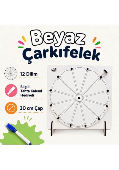 Beyaz Çarkıfelek Oyunu Ahşap Eğitim Materyali