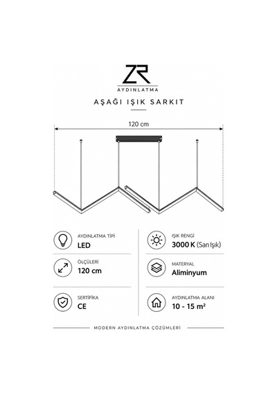 Siyah 120 cm Led 3000K Sarı Işık Modern Sarkıt Avize Yemek Masası