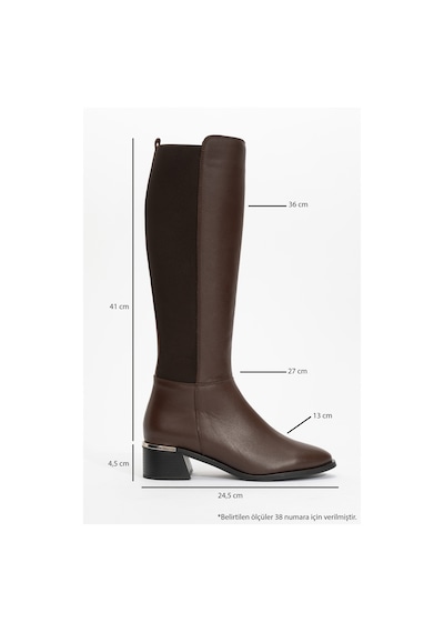 Luvishoes Luvi Shoes Rochos Kahve Cilt Streç Detaylı Hakiki Deri Kadın Çizme Kahve Rengi