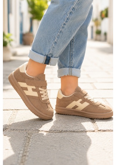 Unisex Çoçuk Süet Günlük Kullanım Cırtlı Sneakers Vizon