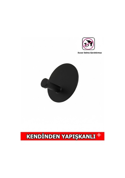 Askılık Yapışkanlı Mantar Yuvarlak Tekli Mat Siyah Pakette 4 Adet Mat Siyah