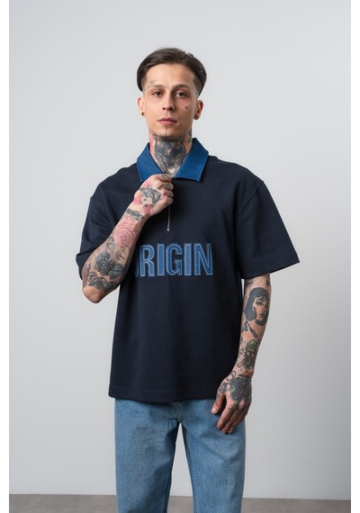 Respire Erkek Origin Nakışlı Polo Yaka Regular Fit T-shirt Lacivert
