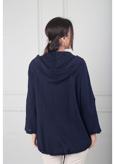 By Saygı Kadın Kapüşonlu Önü Düğmeli Cepli Brode Fisto İşlemeli İtalyan Cotton Ceket Lacivert By Saygı Kadın Kapüşonlu Önü Düğmeli Cepli Brode Fisto İşlemeli İtalyan Cotton Ceket Lacivert