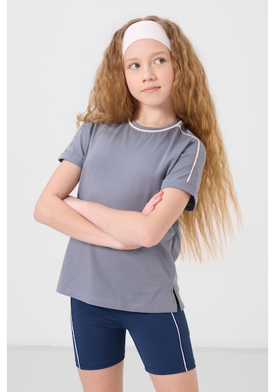 Koyu Mavi Pamuklu O Yaka Standart Fit Basic Kız Çocuk T-shirt - 75177 Koyu Mavi