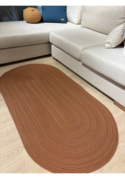 Mavaux Galileo Oval Jüt Yuvarlak Hasır Görünümlü Klasik Halı Kilim Tarçın