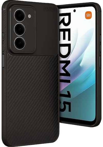 Xiaomi Redmi 15 4g Uyumlu Kılıf Karbon Tasarım Kamera Korumalı Silikon Telefon Kılıfı Kapak Siyah