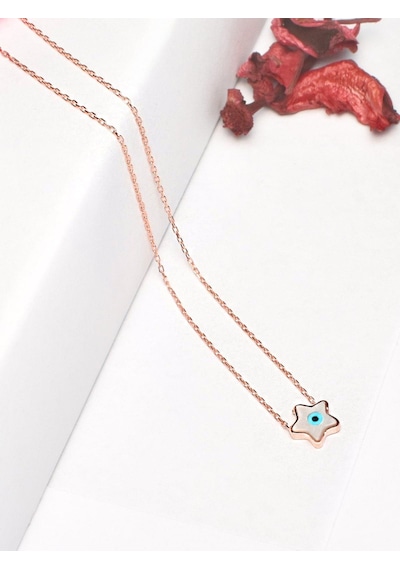 Brezza Lusso Jewelry 925 Ayar Sedef Taşlı Yıldız Model Nazar Gözlü Rose Gümüş Kolye 42 CM 42 CM 42 CM