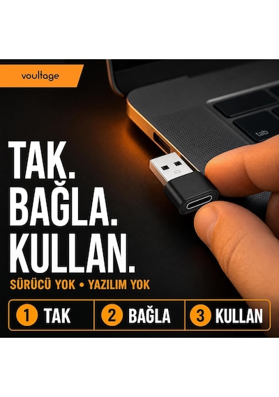 Lexroo Usb To Type-c Dönüştürücü/çevirici, 3a Hızlı Şarj Ve Veri Aktarımı, Otg, Mini Boy Siyah
