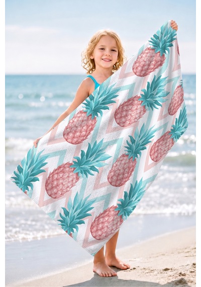 Ananas Tropikal Zigzag Plaj Havlusu - Pastel Bohem Pembe Turkuaz Hızlı Kuruyan Mikrofiber Havlu Kumlu Leylak