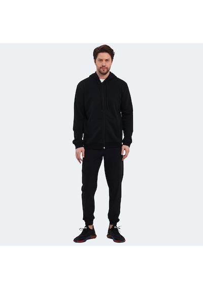 Slazenger KLARA I Erkek Fermuarlı Kapüşonlu Cepli Siyah Sweatshirt