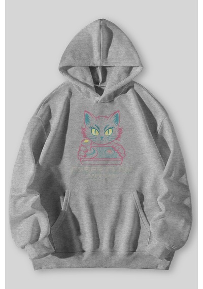 Harmandar Cyber Claw Kitty Baskılı Unisex Siyah Gri Kanguru Cepli Kapüşonlu Sweatshirt Hoodie Gri Harmandar Cyber Claw Kitty Baskılı Unisex Siyah Gri Kanguru Cepli Kapüşonlu Sweatshirt Hoodie Gri