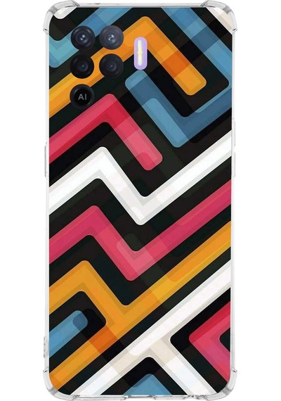 Oppo A94 Uyumlu Köşe Korumalı Labirent Grafiti Tasarımlı Şeffaf Silikon Kılıf Şeffaf