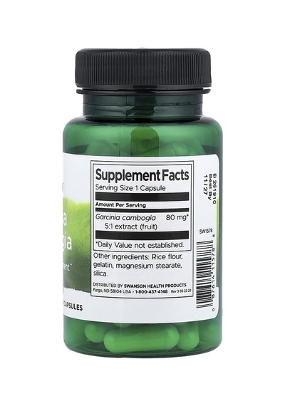 Swanson Vitamins, Garcinia Cambogia 5:1 Extract, 60 Capsules 80 Mg Per Capsule