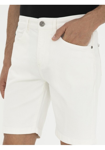 Cacharel Beyaz Slim Fit Pamuk Karışımlı Jean Şort