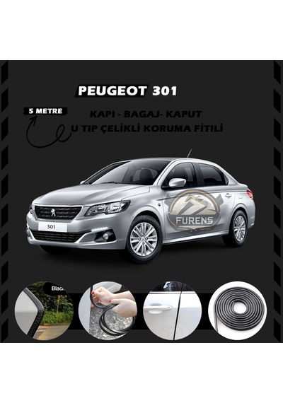 Peugeot 301 Oto Araç Kapı Koruma Fitili 5 Metre Parlak Siyah Renk