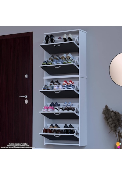Modilayn Verve Asma Antre 72x194x26 Cm Lik 5 Düşer Kapak 10 Göz Bölmeli Ayakkabılık Antrasit - Beyaz Modilayn Verve Asma Antre 72x194x26 Cm Lik 5 Düşer Kapak 10 Göz Bölmeli Ayakkabılık Antrasit - Beyaz