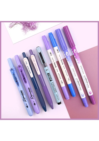 Writech 9'lu Kalem Seti Tükenmez Kalem Seti Jel Kalem Fosforlu Kalem Fırça Uçlu Kalem Çift Taraflı Çok Renkli