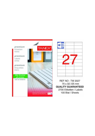 Tw-2027 70x32.125 Laser Etiket 100lü