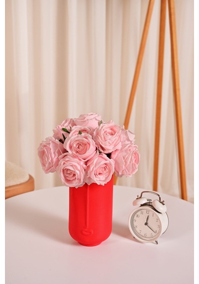 Pembe Yapay Lüx Gül Buketi 6 Dallı Premium Canlı Islak Dokulu 30 Cm